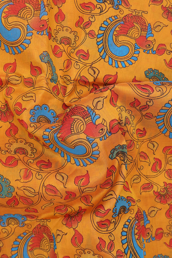 Silk Cotton Saree In Ochre Orange With Printed Design