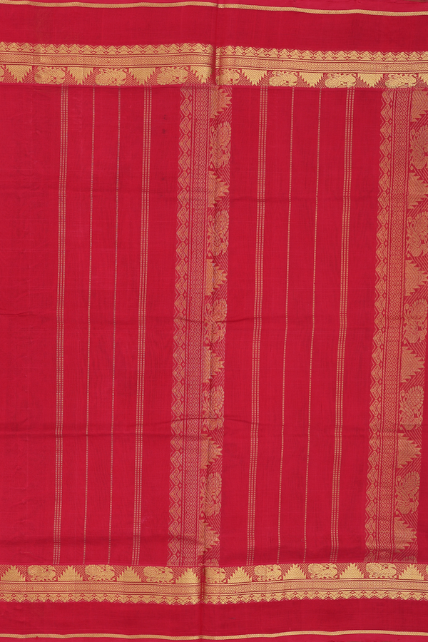 Silk Cotton Saree In Olive Green With Peacock Buttas