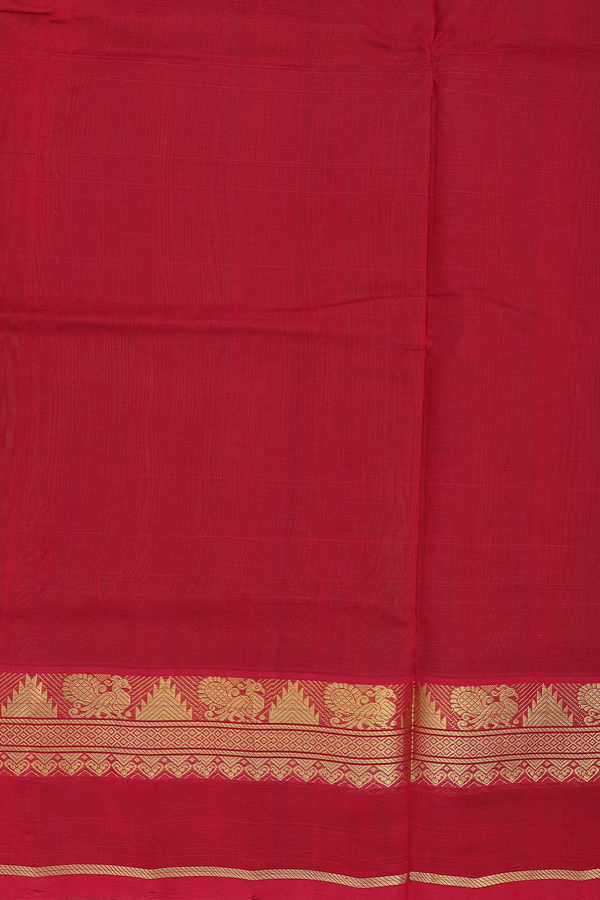 Silk Cotton Saree In Olive Green With Peacock Buttas