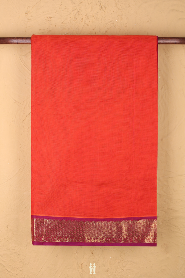 Silk Cotton Saree In Orange With Contrast Border