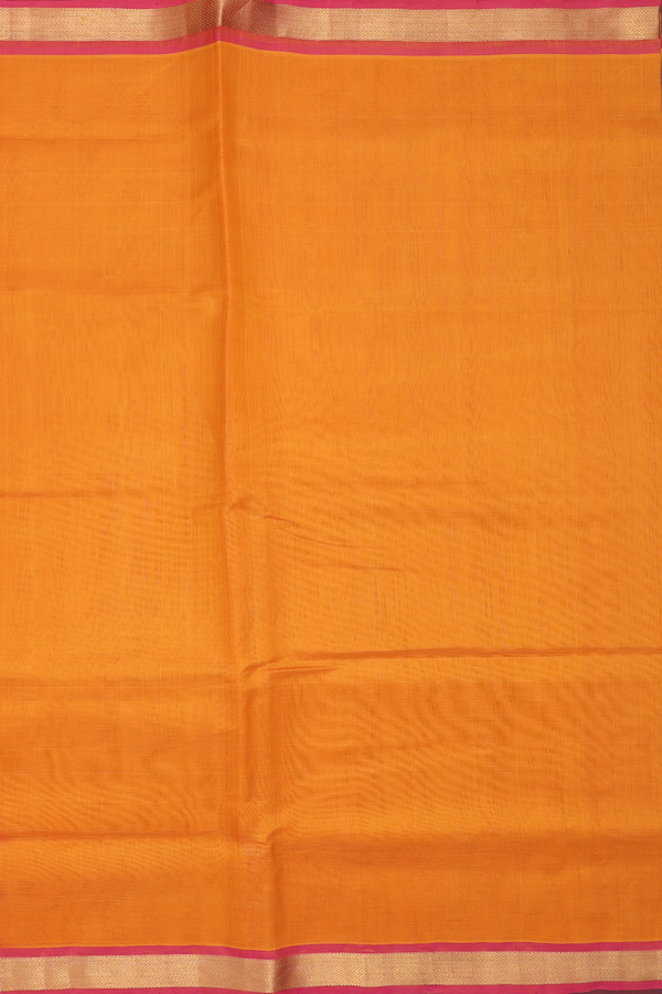 Silk Cotton Saree In Orange With Contrast Border