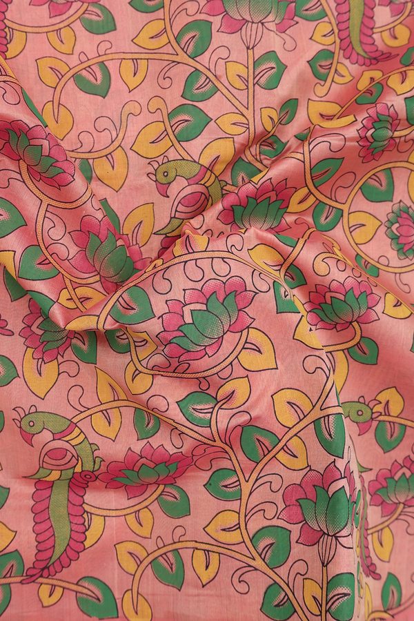 Silk Cotton Saree In Orange With Printed Design