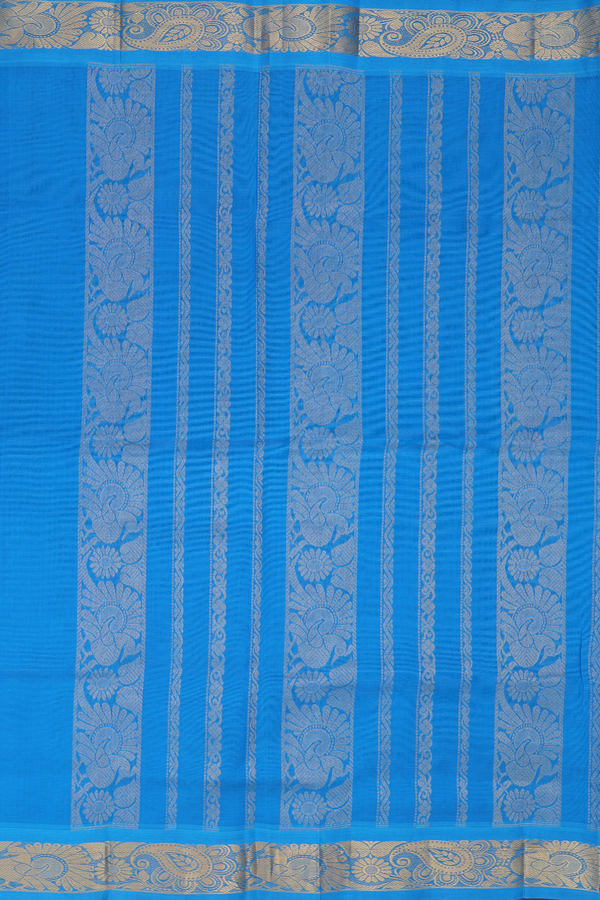 Silk Cotton Saree In Parrot Green With Paisley Buttas