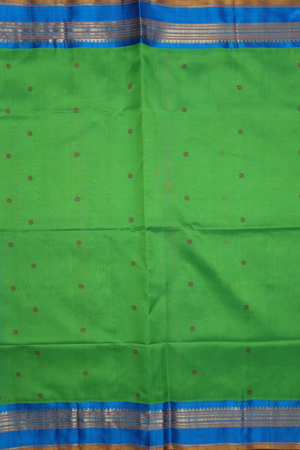 Silk Cotton Saree In Parrot Green With Threadwork Buttas