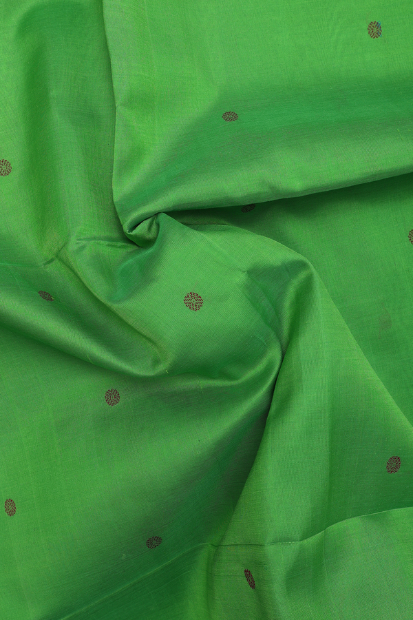 Silk Cotton Saree In Parrot Green With Threadwork Buttas