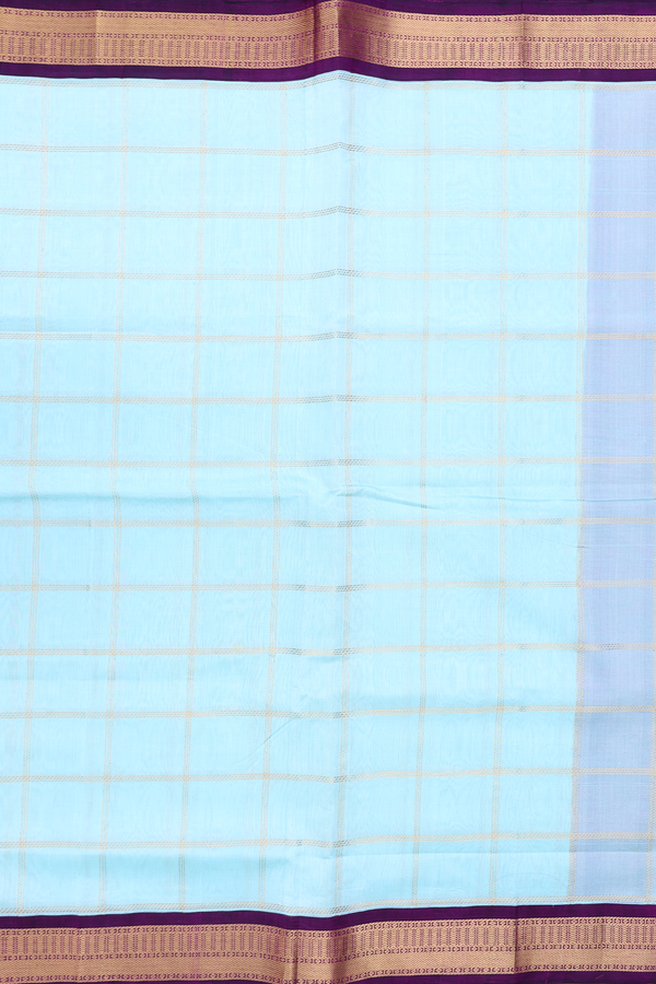 Silk Cotton Saree In Pastel Blue With Checks Design