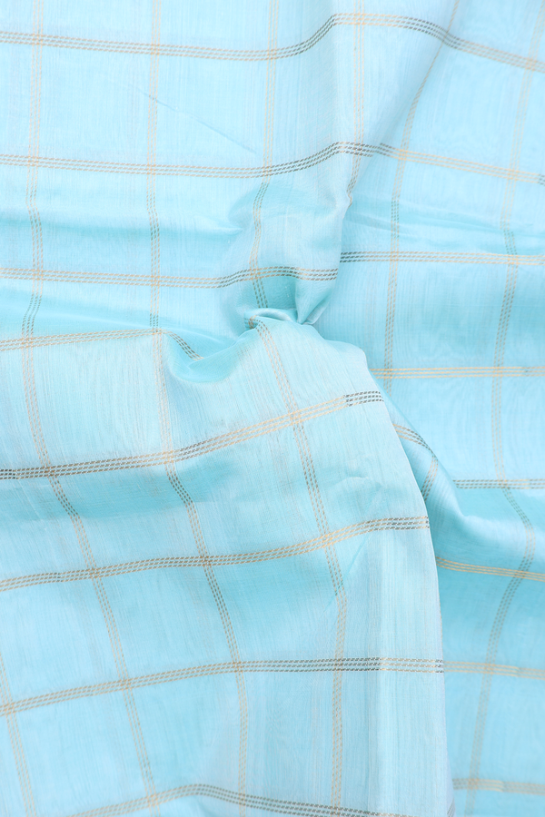 Silk Cotton Saree In Pastel Blue With Checks Design