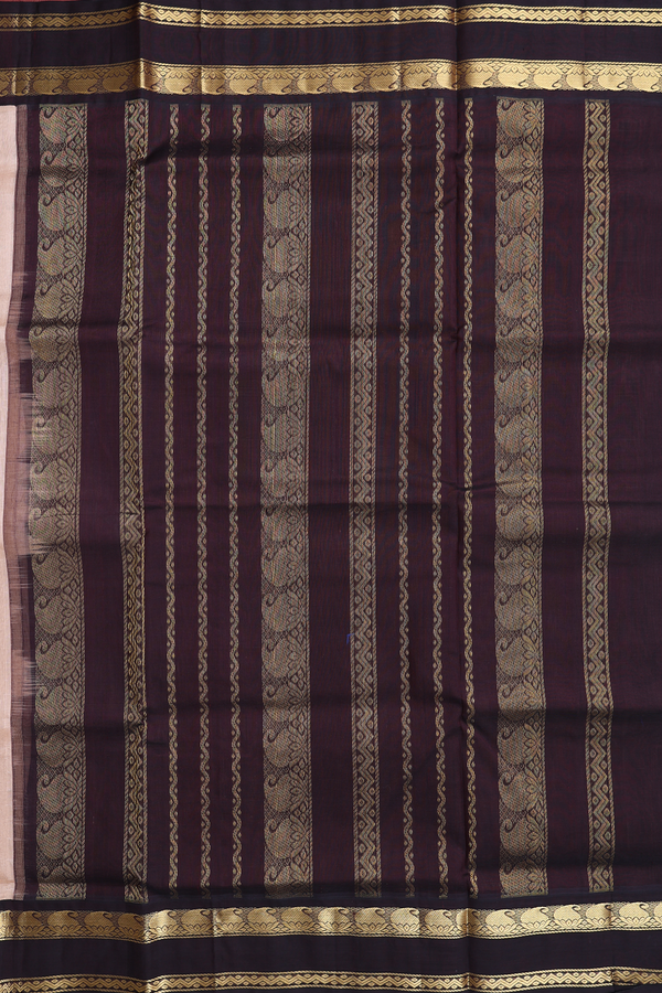 Silk Cotton Saree In Pastel Brown With Zari Border