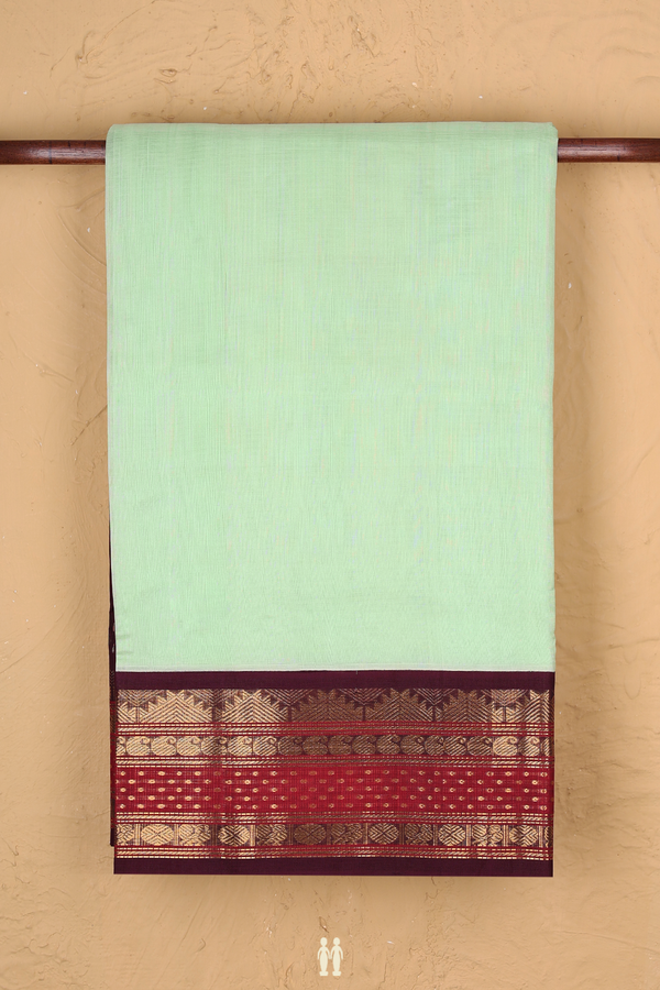 Silk Cotton Saree In Pastel Green With Contrast Border