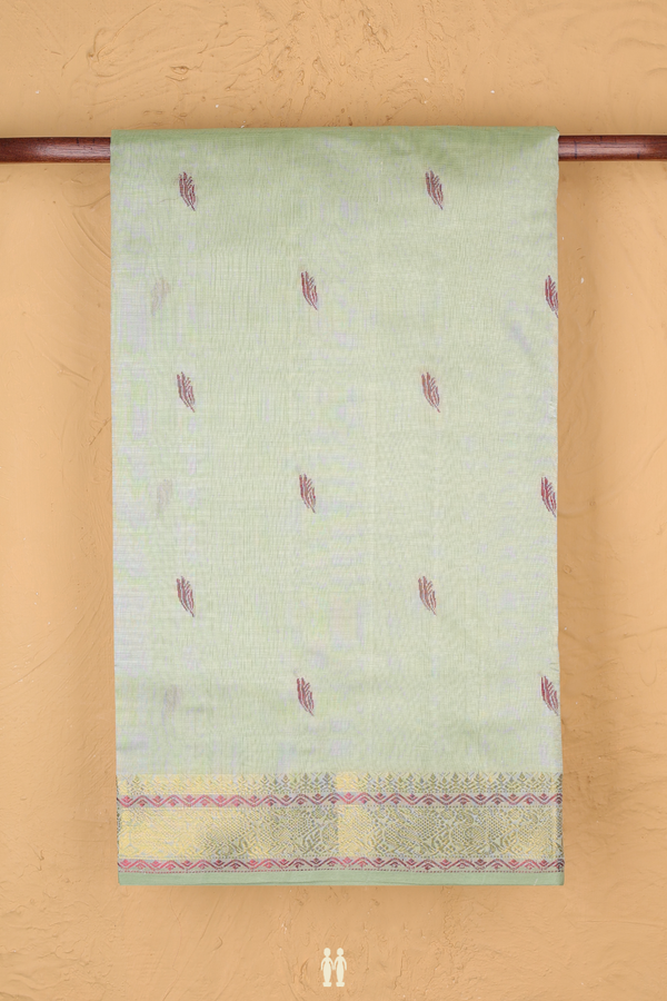 Silk Cotton Saree In Pastel Green With Threadwork Buttas