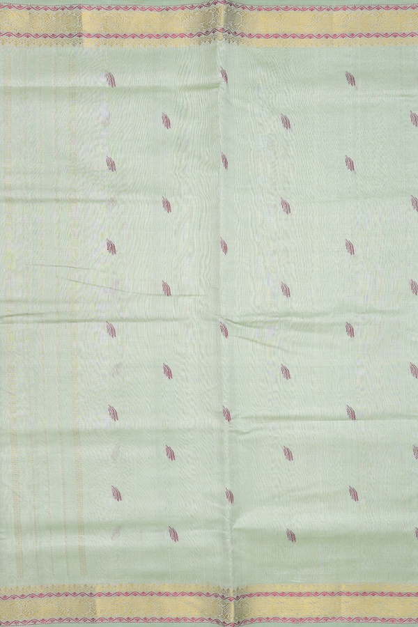 Silk Cotton Saree In Pastel Green With Threadwork Buttas
