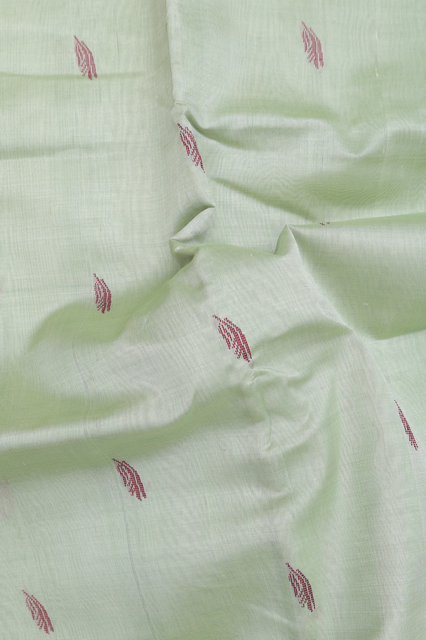 Silk Cotton Saree In Pastel Green With Threadwork Buttas