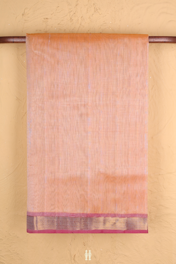 Silk Cotton Saree In Pastel Orange With Contrast Border