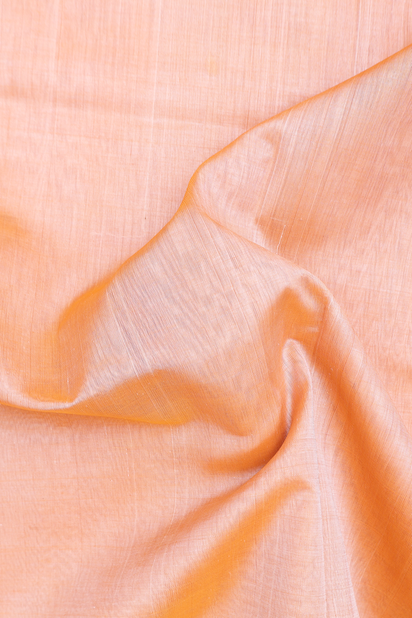 Silk Cotton Saree In Pastel Orange With Contrast Border