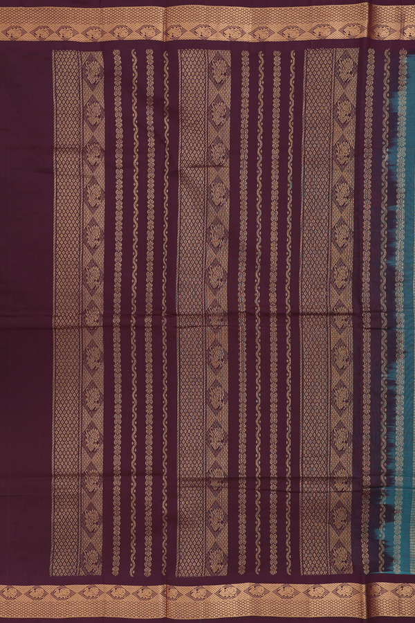 Traditional Silk Cotton Saree In Blue With Floral Design
