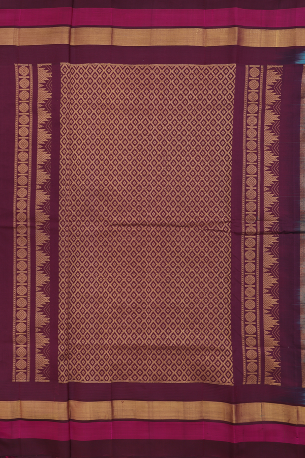 Silk Cotton Saree In Peacock Green With Contrast Border