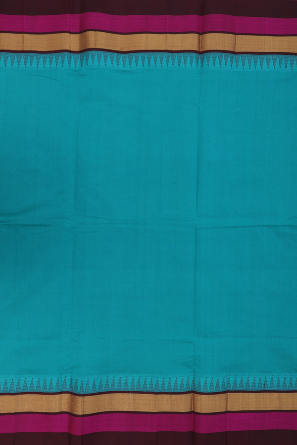 Silk Cotton Saree In Peacock Green With Contrast Border