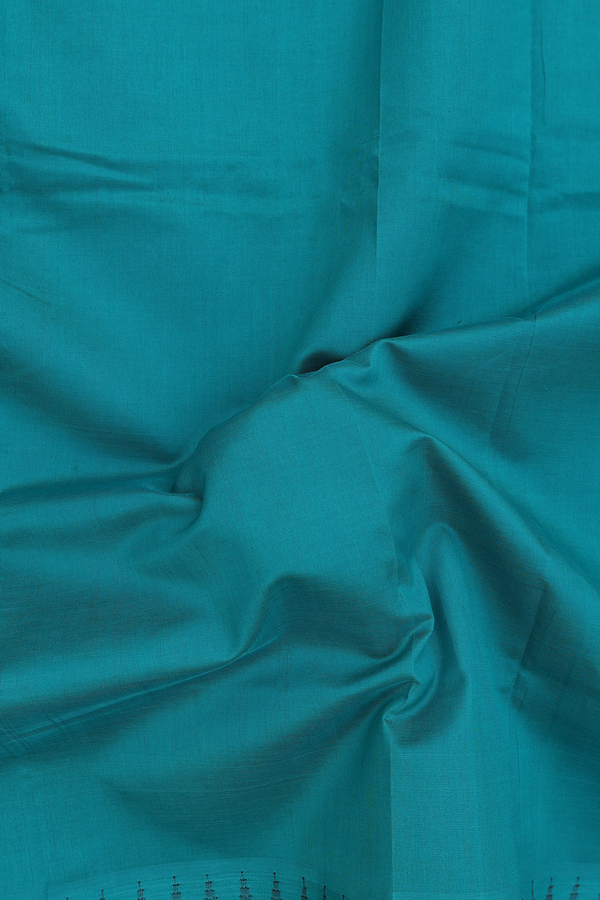 Silk Cotton Saree In Peacock Green With Contrast Border