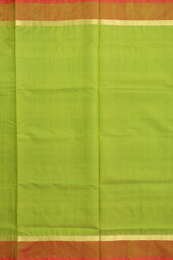 Silk Cotton Saree In Pear Green With Contrast Border