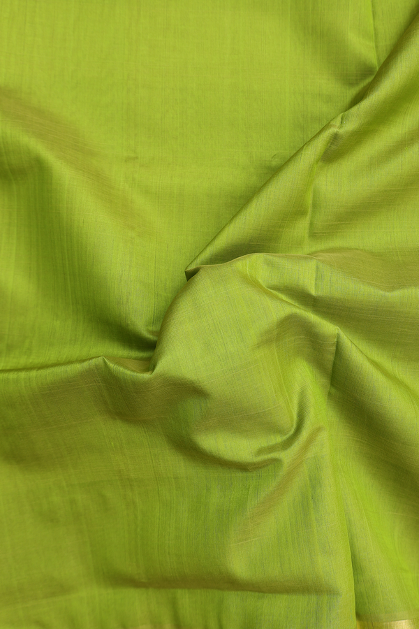 Silk Cotton Saree In Pear Green With Contrast Border