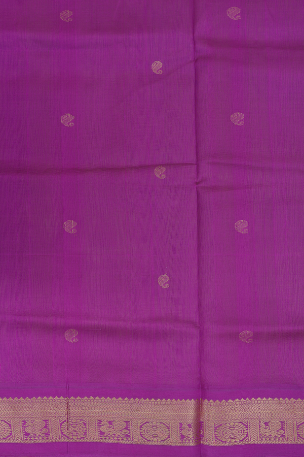 Silk Cotton Saree In Pear Green With Paisley Buttas