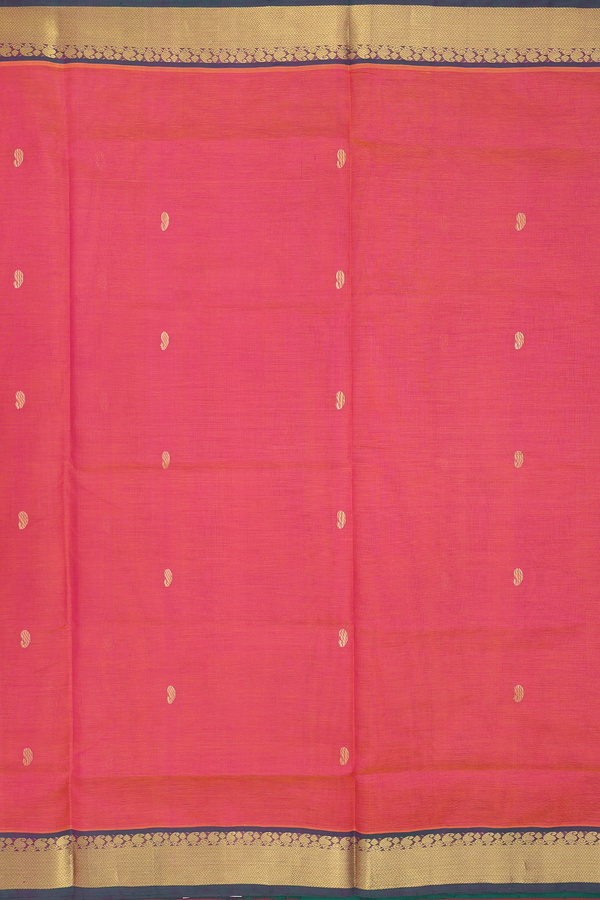Silk Cotton Saree In Pink With Paisley Buttas
