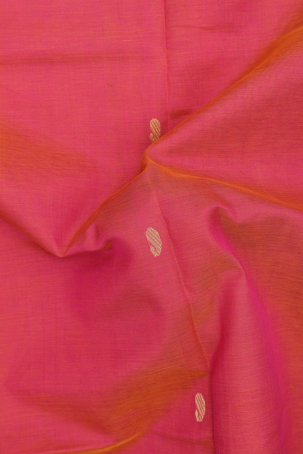 Silk Cotton Saree In Pink With Paisley Buttas