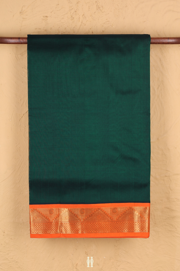Silk Cotton Saree In Plain Dark Green With Contrast Border