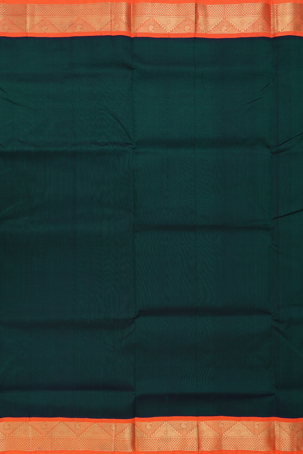 Silk Cotton Saree In Plain Dark Green With Contrast Border