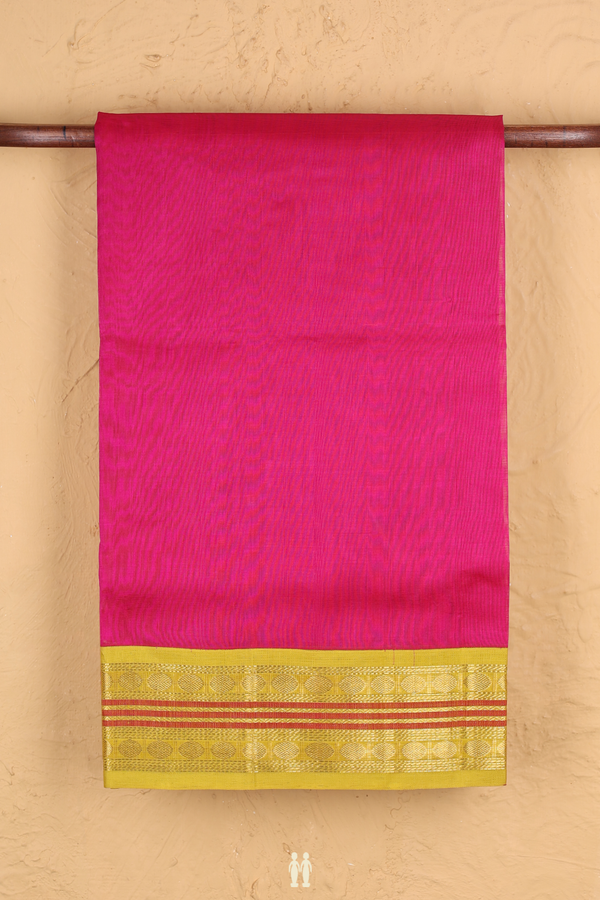 Silk Cotton Saree In Plain Magenta With Rudraksh Border