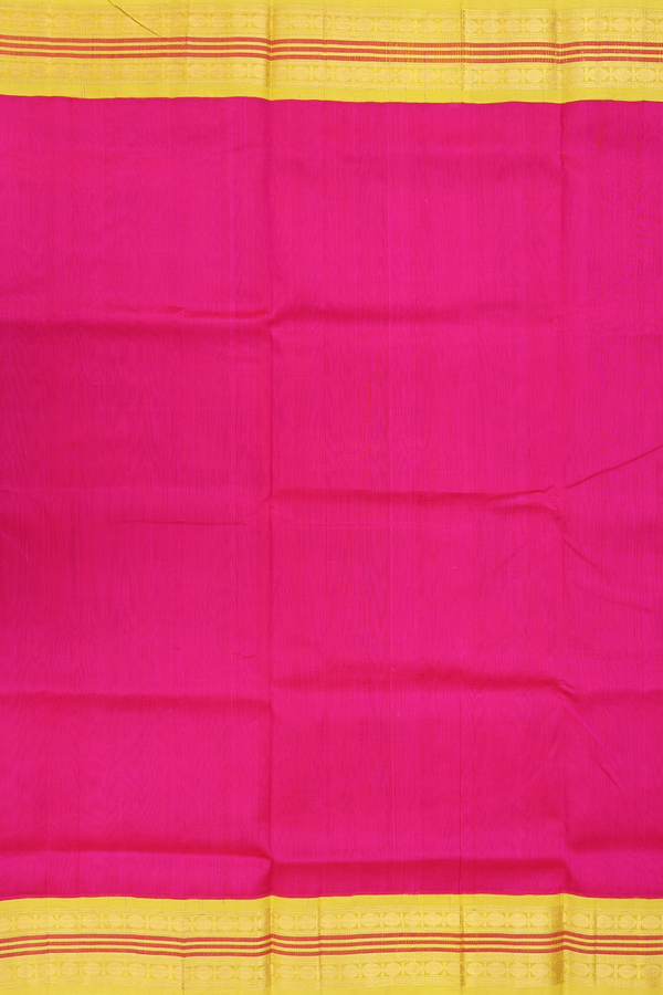 Silk Cotton Saree In Plain Magenta With Rudraksh Border