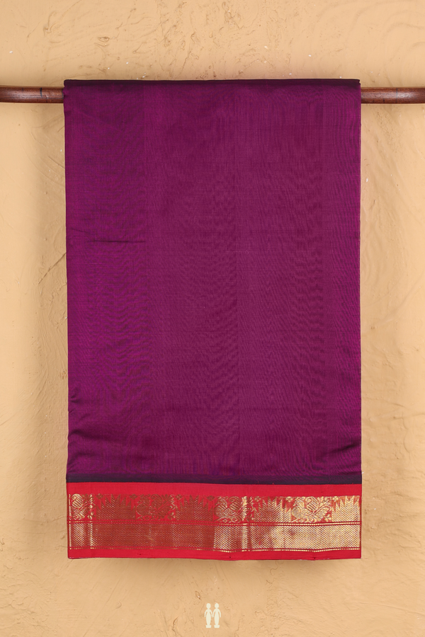 Silk Cotton Saree In Plain Purple With Contrast Border