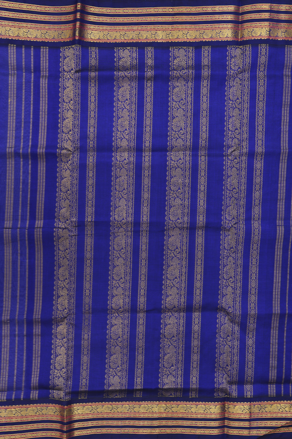 Silk Cotton Saree In Plain Steel Blue With Contrast Border