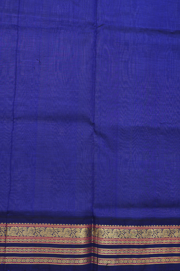 Silk Cotton Saree In Plain Steel Blue With Contrast Border