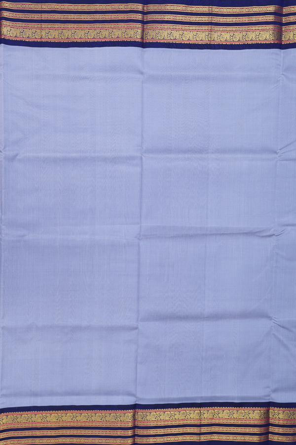 Silk Cotton Saree In Plain Steel Blue With Contrast Border