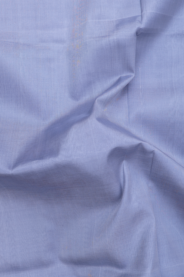 Silk Cotton Saree In Plain Steel Blue With Contrast Border