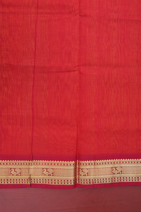Silk Cotton Saree In Plain Yellow With Peacock Border