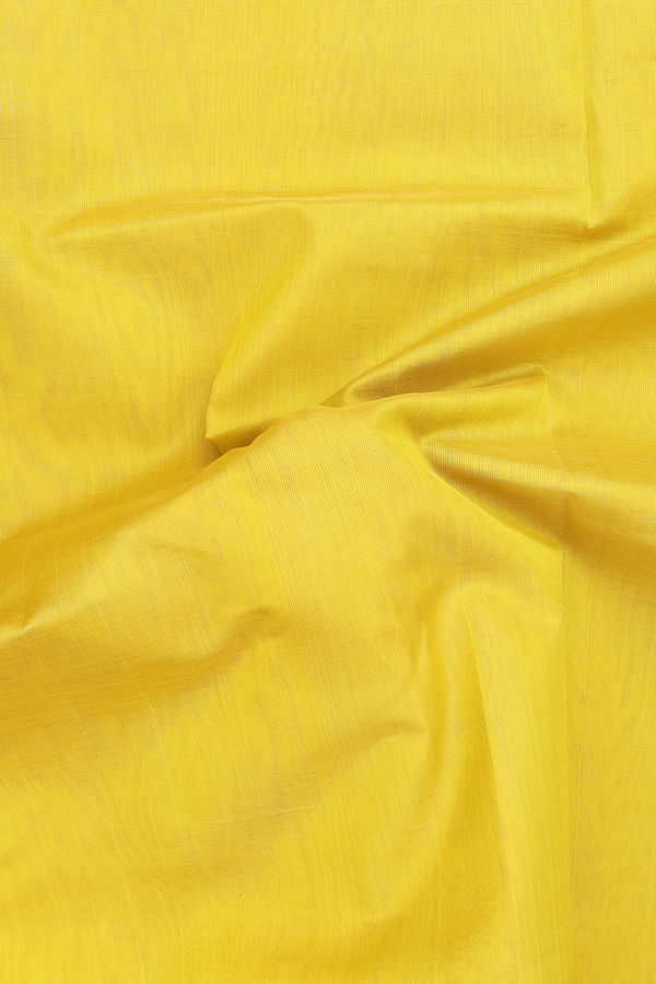 Silk Cotton Saree In Plain Yellow With Peacock Border