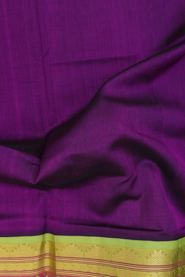 Silk Cotton Saree In Plum Purple With Contrast Border