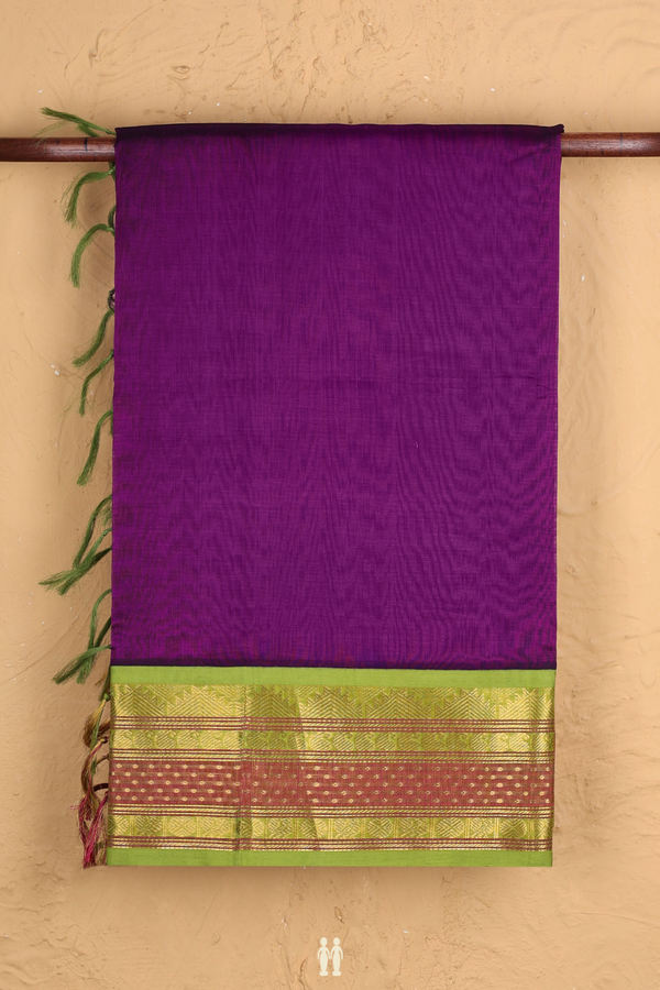 Silk Cotton Saree In Plum Purple With Contrast Border