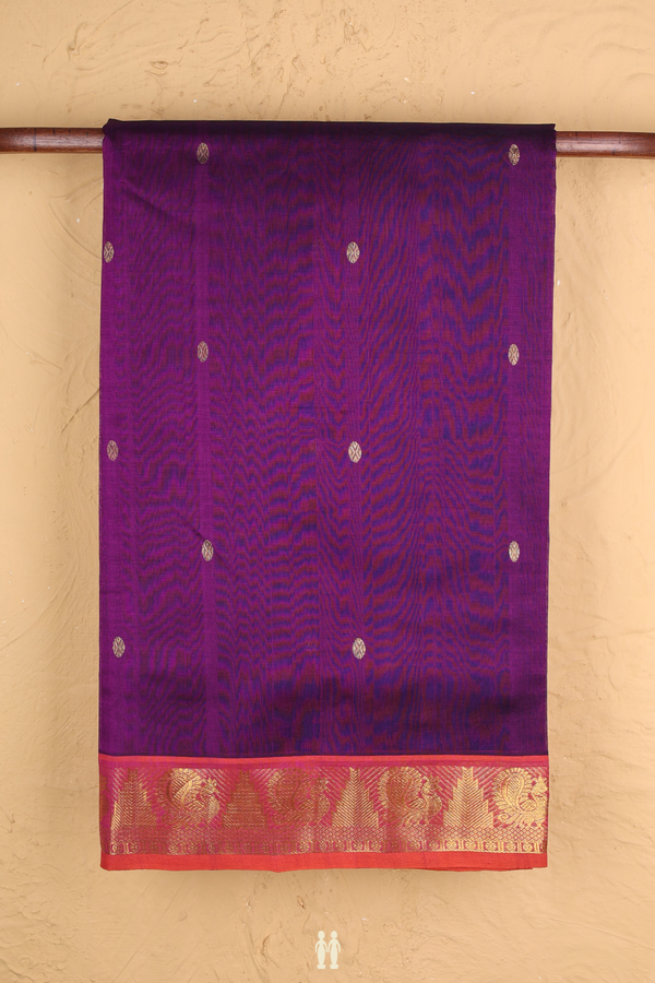 Silk Cotton Saree In Purple With Rudraksh Buttas