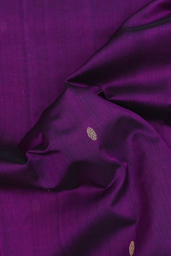 Silk Cotton Saree In Purple With Rudraksh Buttas
