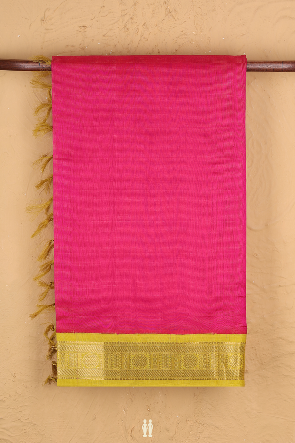 Silk Cotton Saree In Rani Pink With Stripes Design
