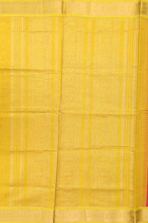 Silk Cotton Saree In Rani Pink With Stripes Design