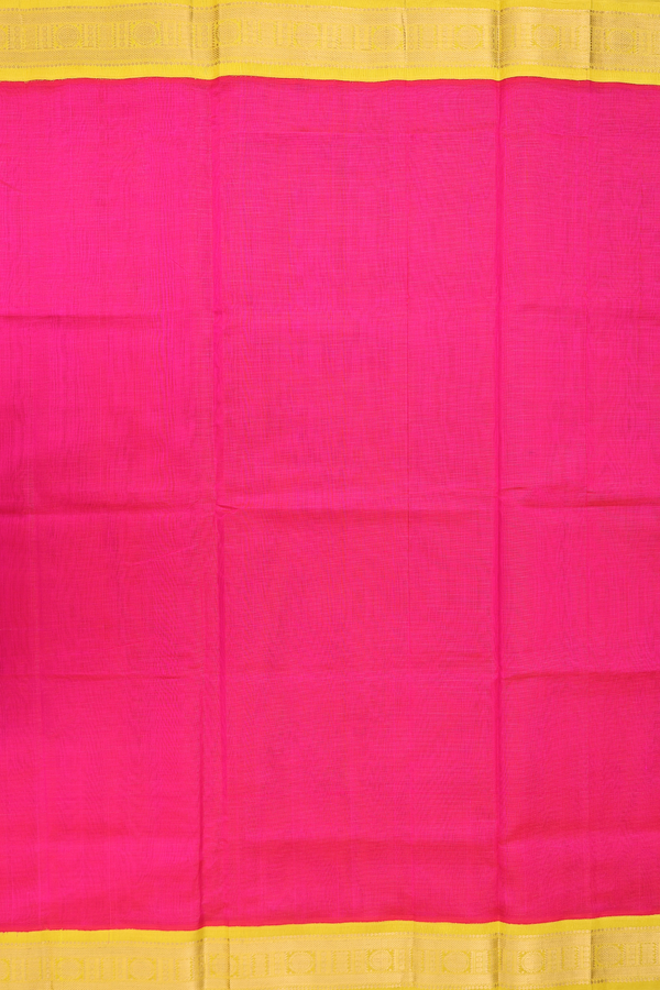 Silk Cotton Saree In Rani Pink With Stripes Design