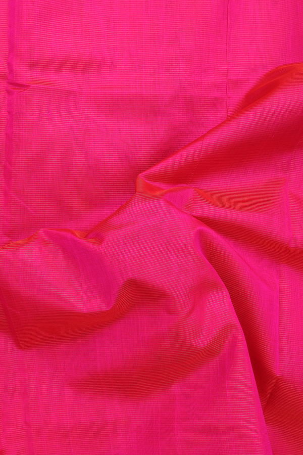 Silk Cotton Saree In Rani Pink With Stripes Design