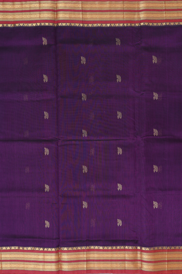 Silk Cotton Saree In  Purple With Zari Buttas