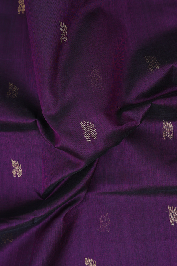 Silk Cotton Saree In  Purple With Zari Buttas