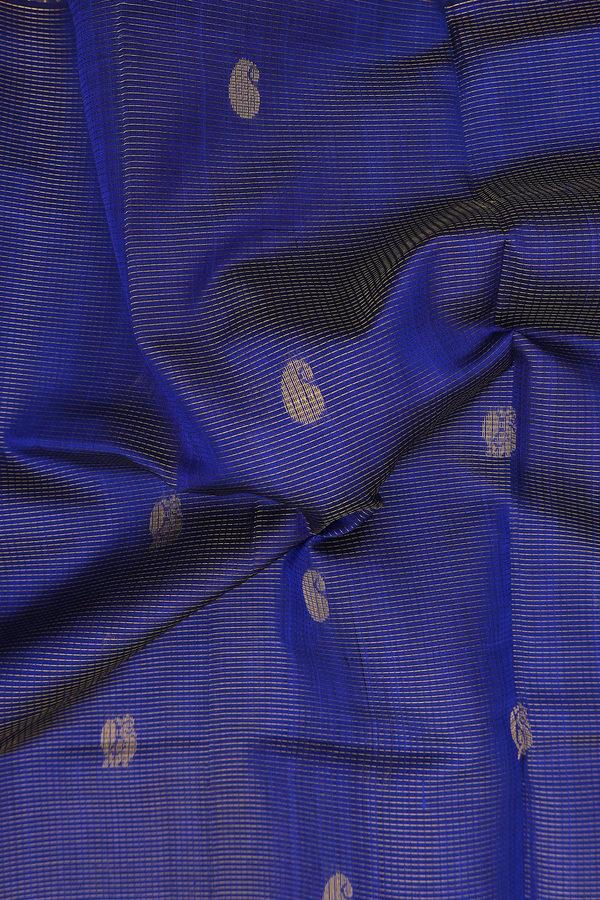 Silk Cotton Saree In Royal Blue Along Checks With Buttas
