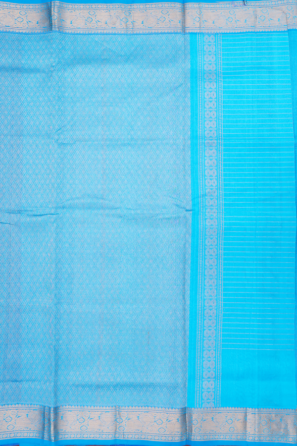 Silk Cotton Saree In Royal Blue With Checks Design